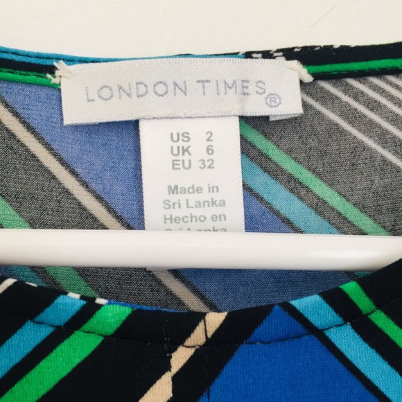 *DONATED* LONDON TIMES NWT Blue Green Black Striped Midi Dress Size 2 - Picture 7 of 11
